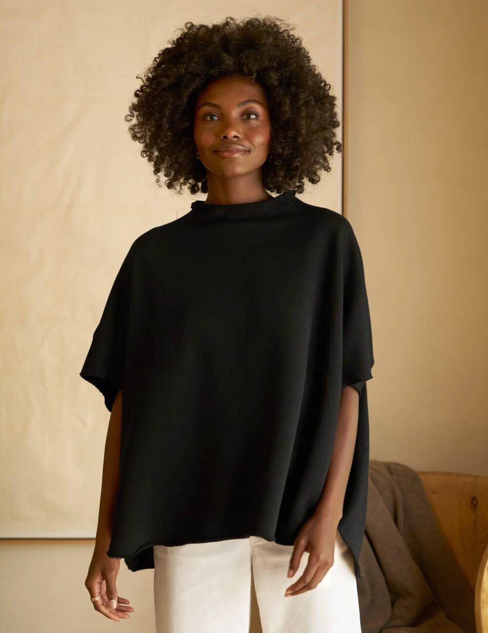 Frank & Eileen Audrey Funnel Neck Capelet Blouse Shirt Top Black One Size